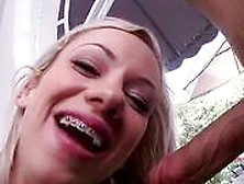 Cock Loving Randy Blonde With Braces Does Blowjob Outdoor