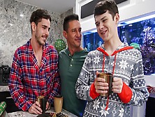 Young Twink Boy Stepson's Threesome Christmas Fuck With Dad