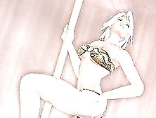 Blonde 3D Stripper Dances Near A Pole And Enjoys Herself