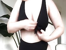 Chubby Blonde Girl Is Trying On Some Bikinis In Front Of Her Camera