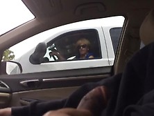 Guy Wanks And Cum In Car While Woman Watching