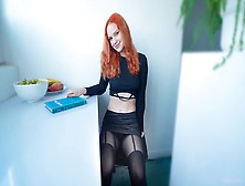 Redheaded Student In Pontyhose Doesn't Want To Do Her Homework,  Preferring A Big Cock In Her Tight Pussy - Verlonis