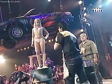 Blonde Russian Takes Her Top Off On Game Show