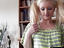 Blonde Emo Slut With Pigtails Strips In Living Room|