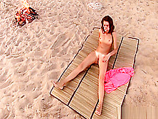 Pink Evening.  Young Slender And Tanned Lucy G.  Have Fun Naked On The Beach.