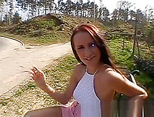 Brunette Public Finger Fucking And Blowjob Outdoors