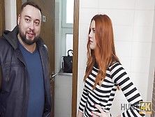 Hunt4K.  Belle With Red Hair Fucked By Stranger In Toilet In Front Of Bf
