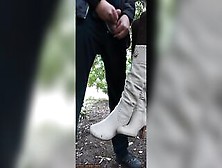 This Chab Followed Me In The Street And I Let Him Cum On My Boots In Public Park And Filmed Ejaculation