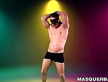 Masked Hunky Gay Strips Naked And Strokes His Cock