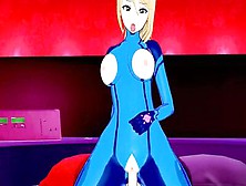 Blonde Samus In Her Tight Blue Outfit Sucks Dick And Rides