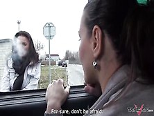 Nude Brunette Hair Is Sucking A Alt Hard Dong In The Back Of A Car In Advance Of Getting Banged