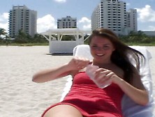 Brunette In Red Dress Teases Your Cock In Pov Blowjob Near Beach.