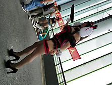Cute Japanese Cosplayer In Stockings