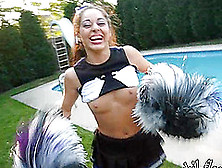 A Cute Cheerleader Flashes Her Tits While In Her Uniform