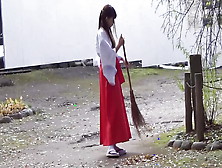 Your Complex Of Tiny Tits Is A Must-See For Many Men! The Slutty,  Brown-Haired Shrine Maiden Loves To Beg For A Fuck!