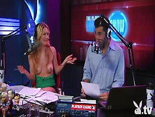 Topless Blonde Girl Does Radio Interview