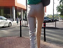 Slim Woman S Ass In White Pants