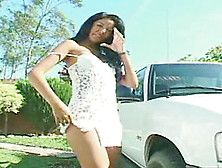 Sexy 1 Brunette Latina,  Hellen Matheus,  Plays At Washing A Car
