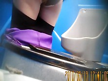 Purple Pants Woman Pissing