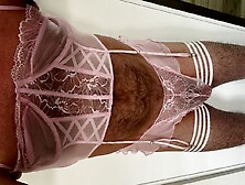 Cumshot In Pink Panties,  Corset And Thigh Highs