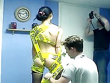 Skinny Brunette Asian Gets Wrapped In Plastic And Toyed