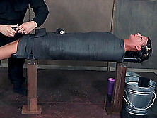 Curvy Brunette With Natural Tits Tied On Desk In Bdsm Torture