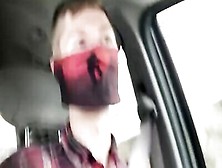 Masked Dude Grabs His Cock In The Car To Jerk Off