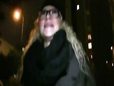 Blonde With Glasses Fucked And Cummed In Public