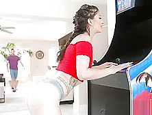 Naughty Teen Plays Arcades While Getting Nailed From Behind