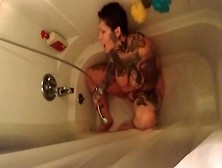 Chubby Tattooed Milf Squirts In Shower 2 Times.  Sexy Feet.