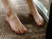 Candid Beautiful Barefeet In Computer Room