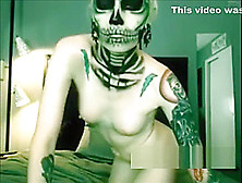 Blonde In Skeleton Makeup Shows Off On Cam