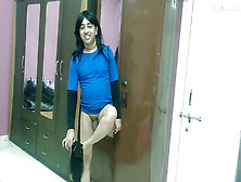 Young Sissy Crossdresser In Mini Skirt With Thong Inside And Pair It With Skinny Sweatshirt