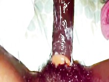 Large Sex-Toy Inside Ebony Bushy Moist Vagina