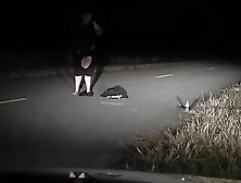 Exhibitionist In The Road Ripping Off Clothes And Pissing