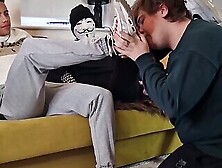 Sub Boy Licking The Feet Of British Dom And His Friends