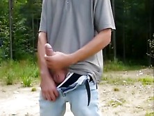 Horny Boy Wank Big Cock And Cum Outside