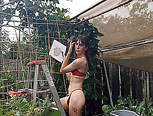 Sexy Tgirl Draws In Lingerie Outside!