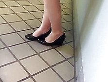 Candid Mature Feet Legs Shoeplay Dipping In Line Or Queue