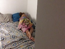 Stepbrother Jerks Off Until He Cumming On Her Little Stepsister's Behind When She Rests,  Spunk In Booty.