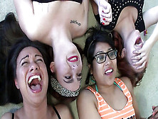 Group Of Girls Showing Their Gullets And Chortling