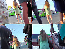 G-String Upskirt Footage Of A Redhead On A Bus Stop