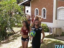 Latina Busty Tranny In Anal Orgy Outdoor With Football Player