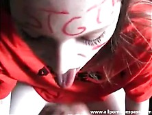 Horny Teen With Face Paint Sucking On A Wang