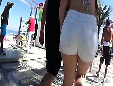 Plump Teen Booty In White Jeans Shorts