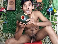 Mature Guy Pleasuring Himself With A Watermelon At His Place
