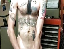 Dirty Tattoo White Boy Jerks And Smacks His Dick Until He Busts A Fat Nut