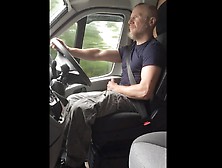 Muscular Trucker Jerks Off And Cums While Driving