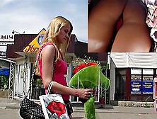 Cutie With Flowers Upskirt On The Bus