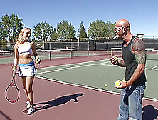 Adorable Blonde Teen Was Picked Up While She Was Practicing Her Tennis Skills.